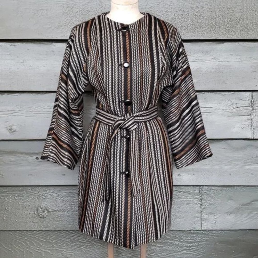 ANNE KLEIN Serape Striped Dolman Wool Blend Belted Jacket sz M Women's Car Coat